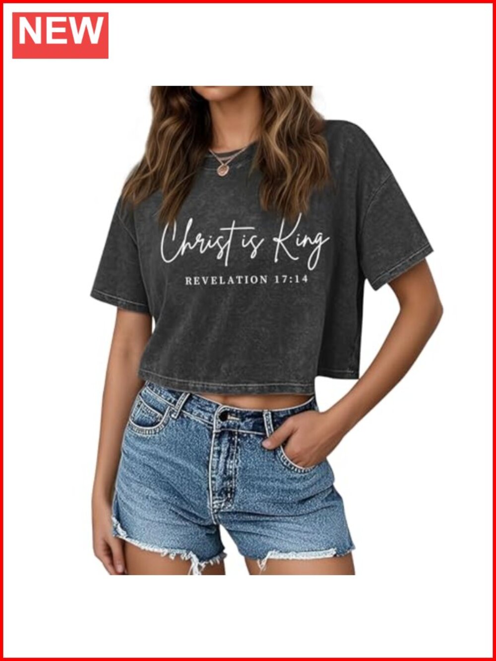 Womens Cropped Acid Wash Christian Graphic T-Shirt Oversized Cotton Crop Top